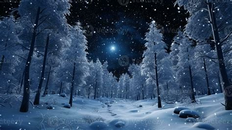 snowy night scene with a path through a snowy forest. generative ai ...