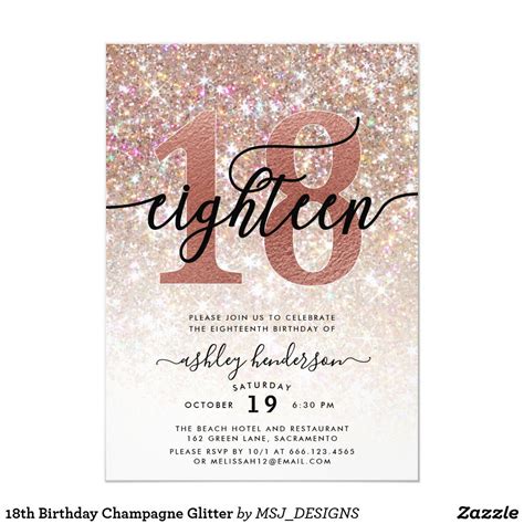 18th Birthday Champagne Glitter Invitation 18th Birthday Invites ...