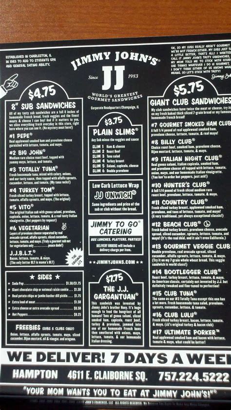 Jimmy John's Menu, Menu for Jimmy John's, Hampton, Hampton Roads ...