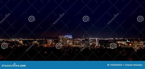 Boise Idaho Skyline at Night with Lights on Stock Photo - Image of ...