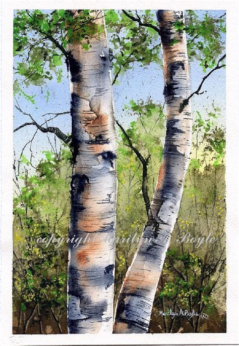 ORIGINAL WATERCOLOR PAINTING Birches scene by OriginalSandMore | Nature ...