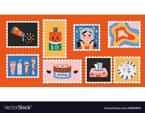 Set of cute hand-drawn post stamps funny Vector Image