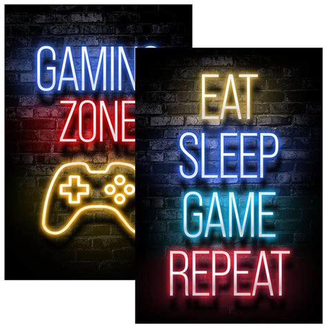 Everso 2Pcs Gaming Poster Neon Effect Canvas Print Gaming Wall Art ...