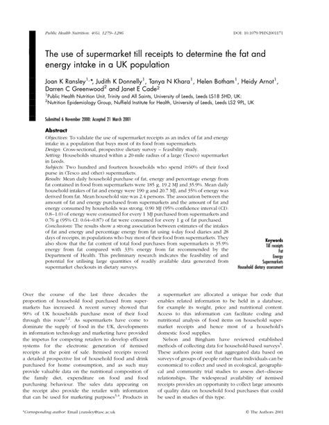 (PDF) The use of supermarket till receipts to determine the fat and ...