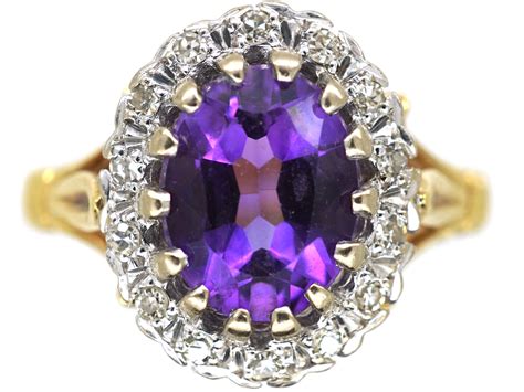 18ct Gold, Amethyst & Diamond Cluster Ring (672N) | The Antique ...