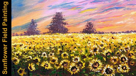 Sunflower Field Painting | Sunflower Painting | How to Paint Sunflower ...