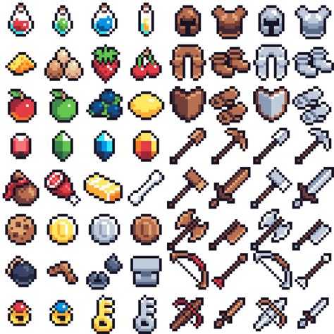 16x16 Pixel art RPG Items by GentleCatStudio