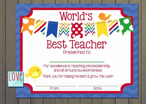 Printable Best Teacher Certificate Template