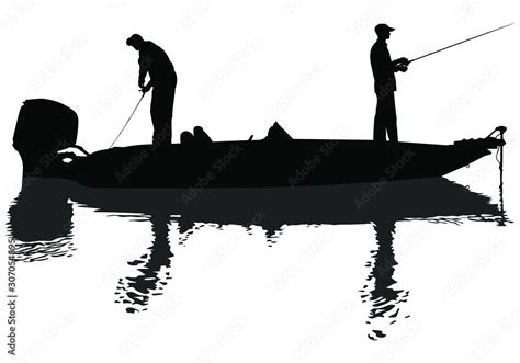 A vector silhouette of two men fishing on a bass boat. Stock Vector ...