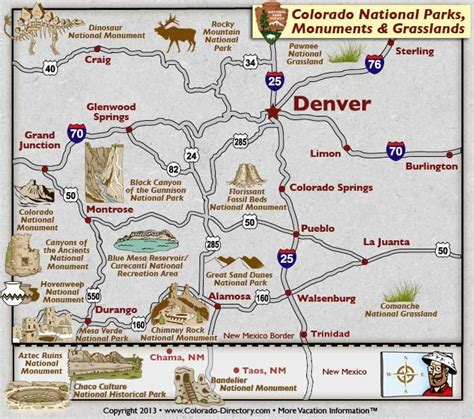 Colorado National Parks, Monuments and Grasslands Map, Colorado ...