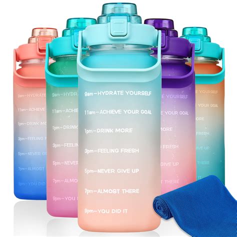 64 oz Motivational Water Bottle with Time Marker Half Gallon Water ...