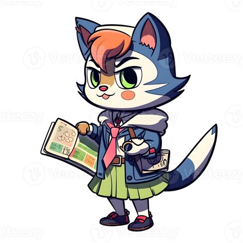 Cute cartoon cat in school uniform and backpack 26848291 PNG