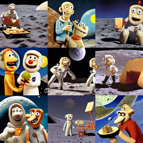 wallace and gromit eating cheese on the moon | Stable Diffusion | OpenArt