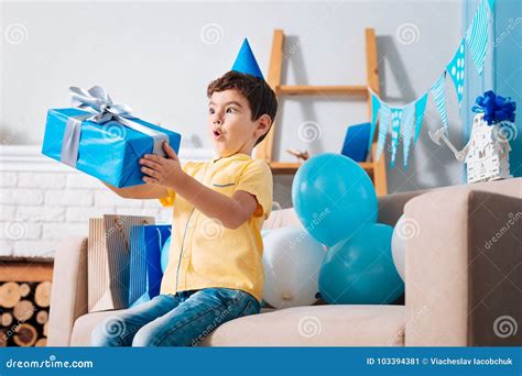 Little Boy Being Surprised by His Birthday Present Stock Image - Image ...