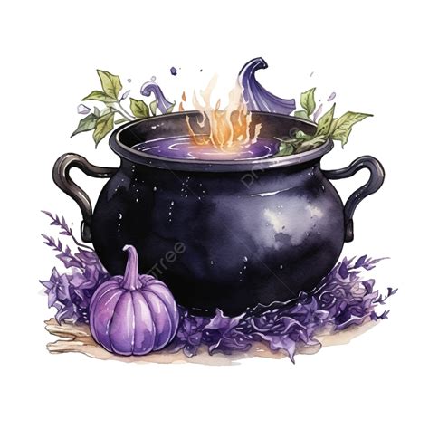 Cute Witch Cauldron Halloween Watercolor Clipart, Halloween Clipart ...