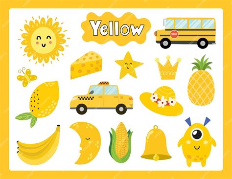 Premium Vector | Set of yellow color objects. Primary colors flashcard ...