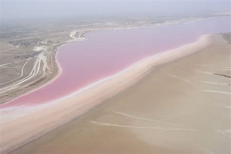 Lake Retba is named for its pink waters, caused by Dunaliella salina ...