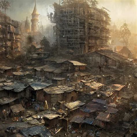 slum neighborhood in lord of the ring world, fantasy, | Stable Diffusion