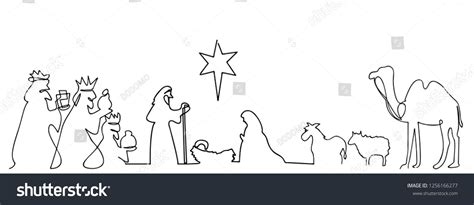 Continuous Line Drawing Nativity Jesus Bible Stock Vector (Royalty Free ...