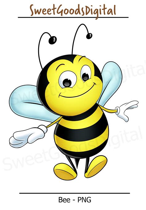 Bee Clip Art Cartoon Bee PNG Cute Bee for Printable Art 300DPI Instant ...