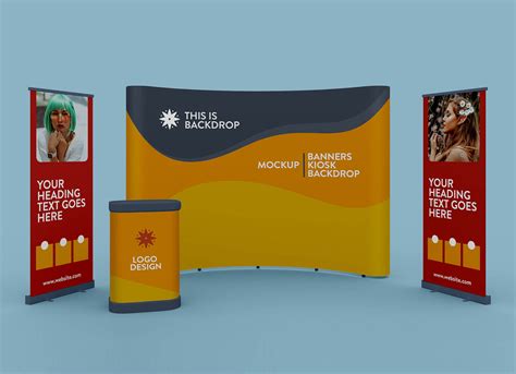 Free Exhibition Trade Show Standing Banner, Booth & Backdrop Mockup PSD ...