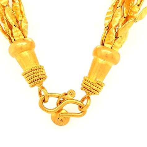 24 Karat Yellow Gold '10' Strand Necklace with Hammered Gold Links For ...