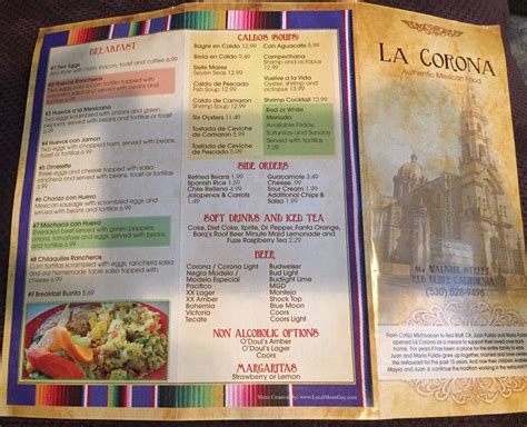 Menu at La Corona restaurant, Red Bluff