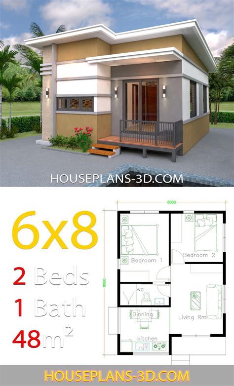 House Design 6x8 with 2 Bedrooms Dengan gambar in 2020 | 2 bedroom ...