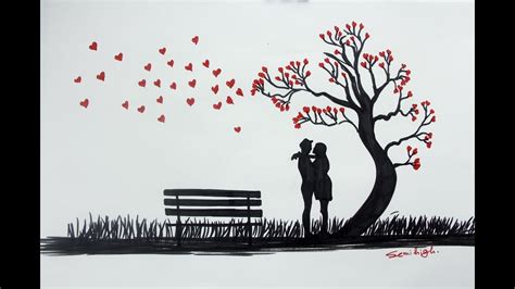 How to draw love tree with boyfriend and girlfriend | Step By Step ...