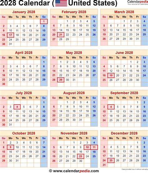 2028 Calendar With Holidays