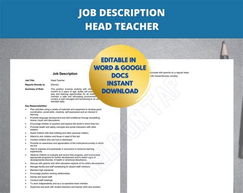 Head Teacher Job Description Template Job Specs Nursery Job ...