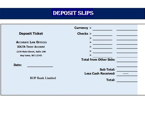 Deposit Slip Template Excel