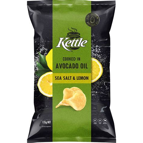 Kettle Chips Cooked In Avocado Oil Sea Salt & Lemon 135g | Woolworths