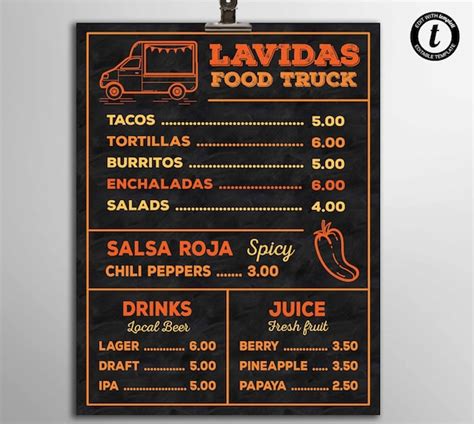 Food Truck Menu Template Simple Menu Template Fast Food | Etsy