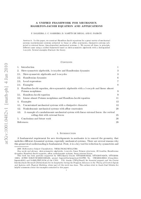 (PDF) A unified framework for mechanics: Hamilton–Jacobi equation and ...