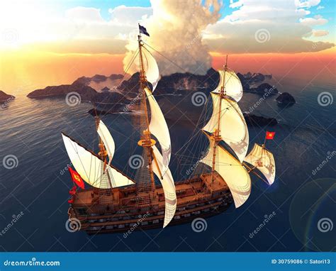 Pirate brigantine stock illustration. Illustration of arabian - 30759086