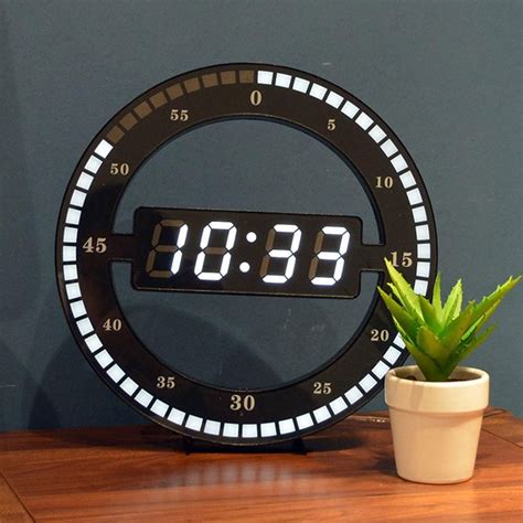 Hanging Wall Clock Black Circle Automatically Adjust Brightness Digital ...