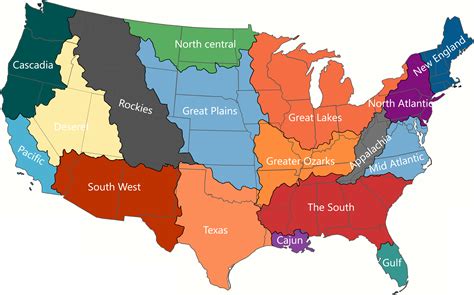 Cultural regions map of the contiguous 48 American states. V.5 ...