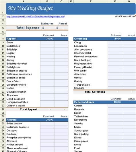 Free Wedding Budget Worksheet for Excel