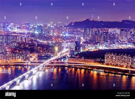 Seoul Tower and Downtown skyline at night, South Korea Stock Photo - Alamy