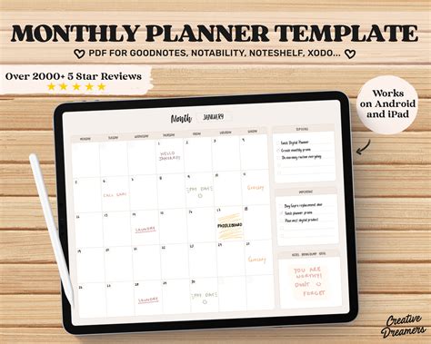 Monthly Planner Goodnotes Template Undated Monthly Planner - Etsy