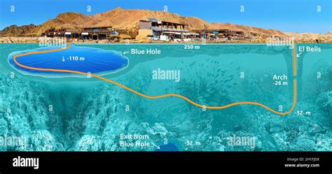 Collage about famous diving site - Blue Hole in Dahab, Egypt with ...