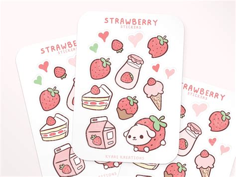 Cute Strawberry Sticker Sheet, Pink Stickers - Etsy Israel