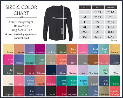 Comfort Colors 6014 Color Chart Comfort Colors 6014 Size and - Etsy