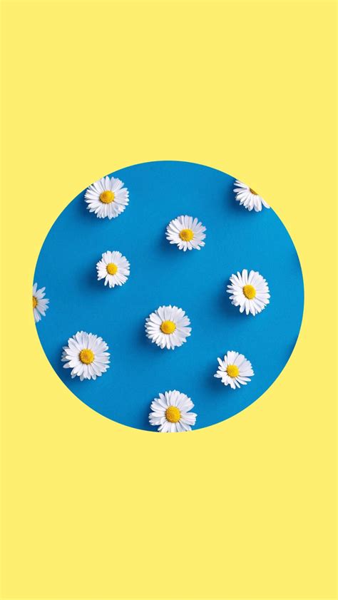 Yellow Lockscreen / Wallpaper / Background Blue Flowers White Circle ...