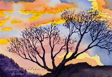 Sunset Tree Watercolor Painting