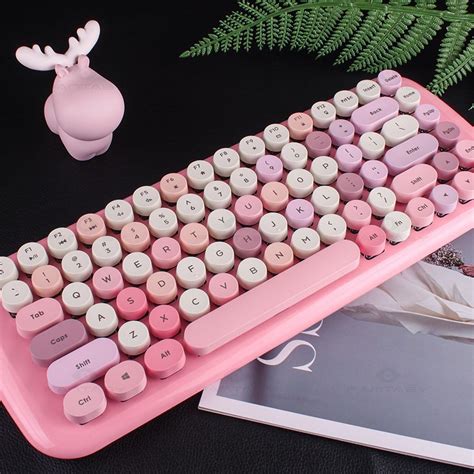 Mofii LUSC Pink Mixed Color 2.4G Wireless Real Mechanical Keyboard Cute ...