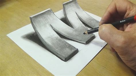 How to Draw 3D Letter M - Drawing with pencil - Awesome Trick Art ...