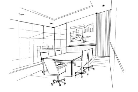 Meeting Room Space in the Office Sketch Drawing,Modern Design,vector ...