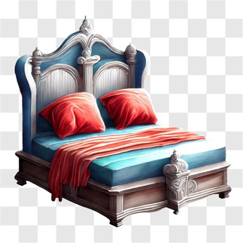 Download Elegant Bedroom Decor with Red and Blue Pillows PNG Online ...